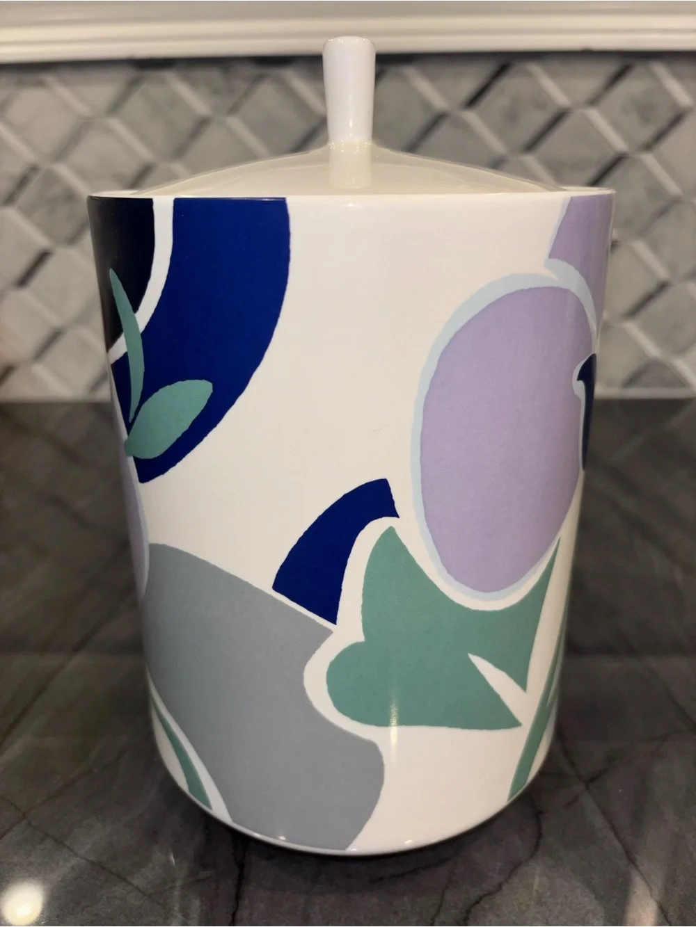Kate Spade x Lenox Nolita Blue Floral cookie jar cannister lavender gray white